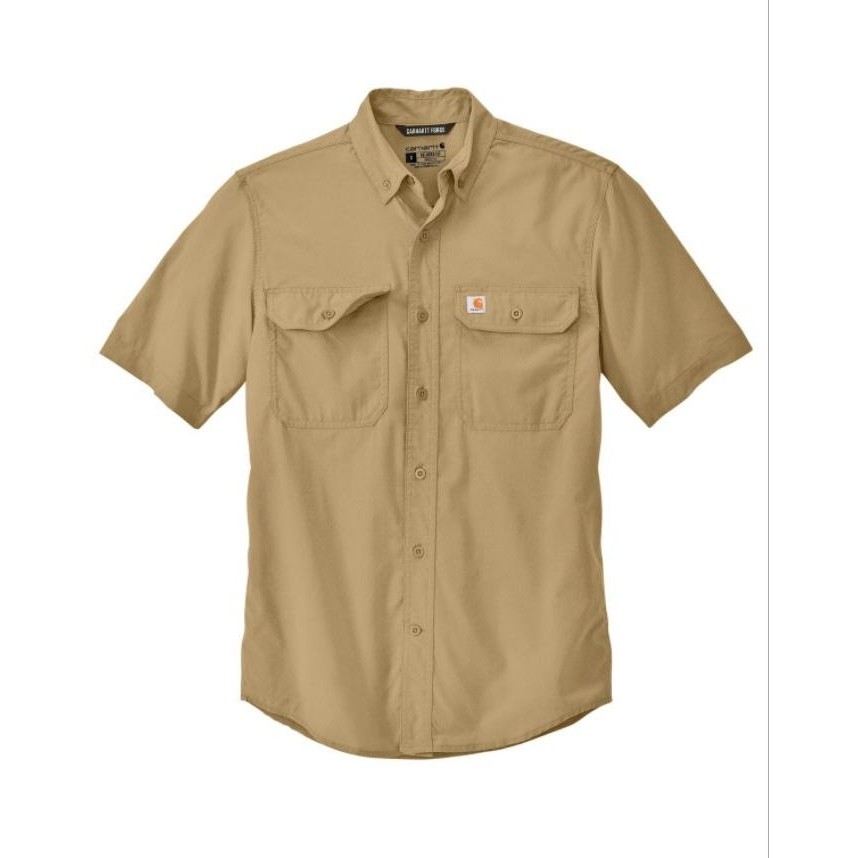 Kemeja Pendek Carhartt Force Sun Defender Chambray Relaxed SS Shirt Dark Khaki Size S Original Impor