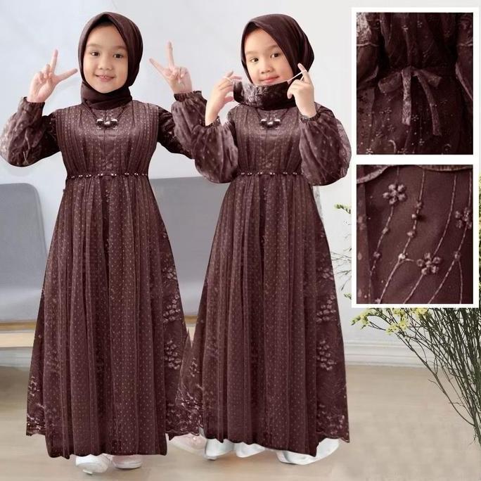 DV232 >> Bisa Bayar Di tempat gamis anak perempuan Jahwara 3-11tahun / gami brukat anak / baju musli