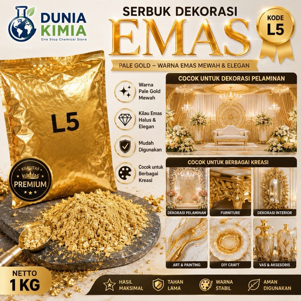 Serbuk Emas L5 - Pale Gold - 1KG - Bubuk Emas Dekorasi Pelaminan - Cat Dekorasi Serbaguna