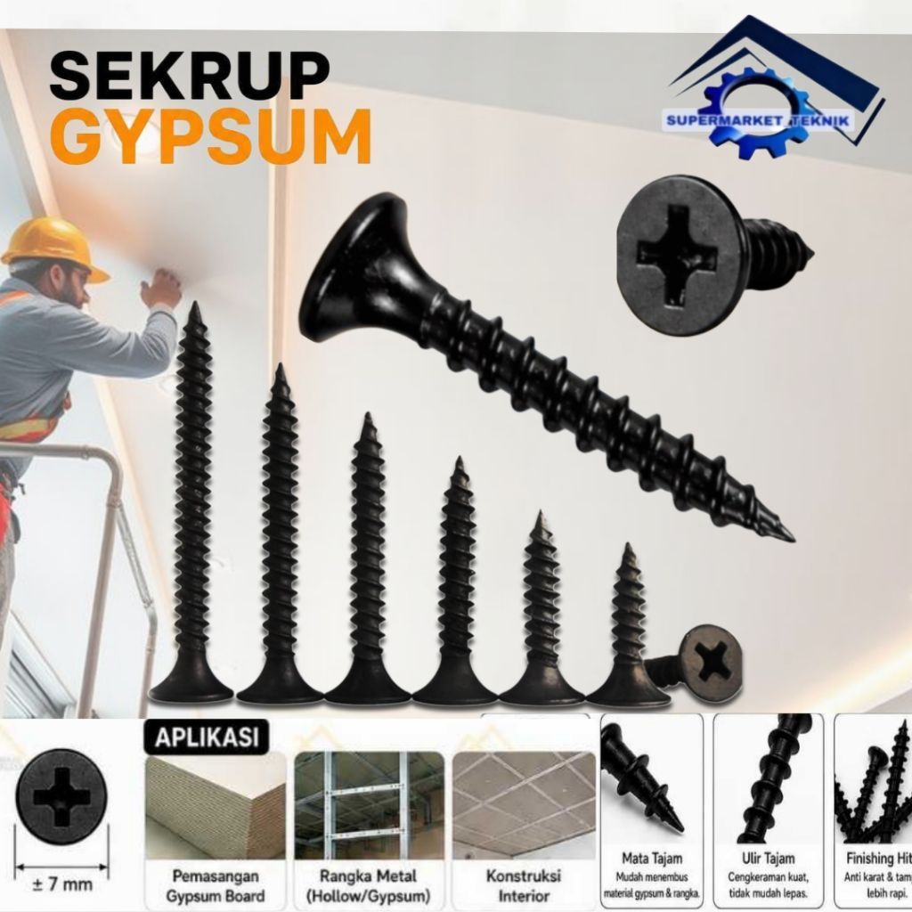 sekrup gypsum 2.5 cm 3 cm 3.5 cm 5 cm Skrup drywall 250 gr skrup gypsum hitam