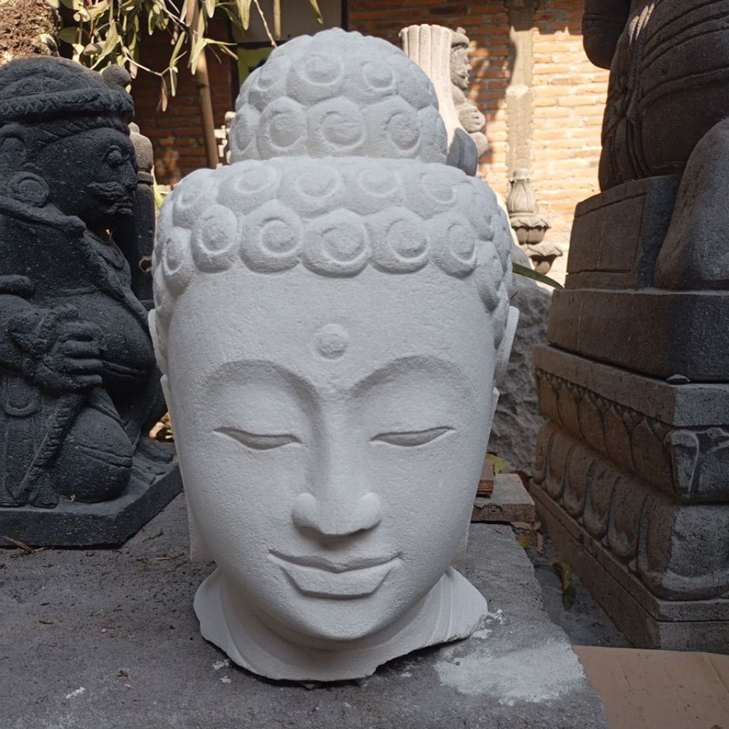 Patung Kepala Buddha Putih Dekorasi