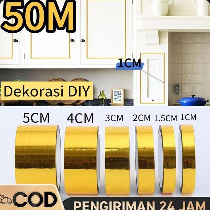 Allx- 50M Ll Molding Stiker Dinding Pvc List Plat Strip Mirror Gold Cermin Perbatasan Pvc Perekat Di