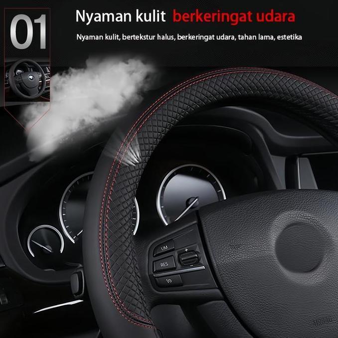 OTTOID Sarung Setir Mobil Cover Stir Mobil Rush Terios Karet Elastis Anti Selip Warna Hitam Merah 38