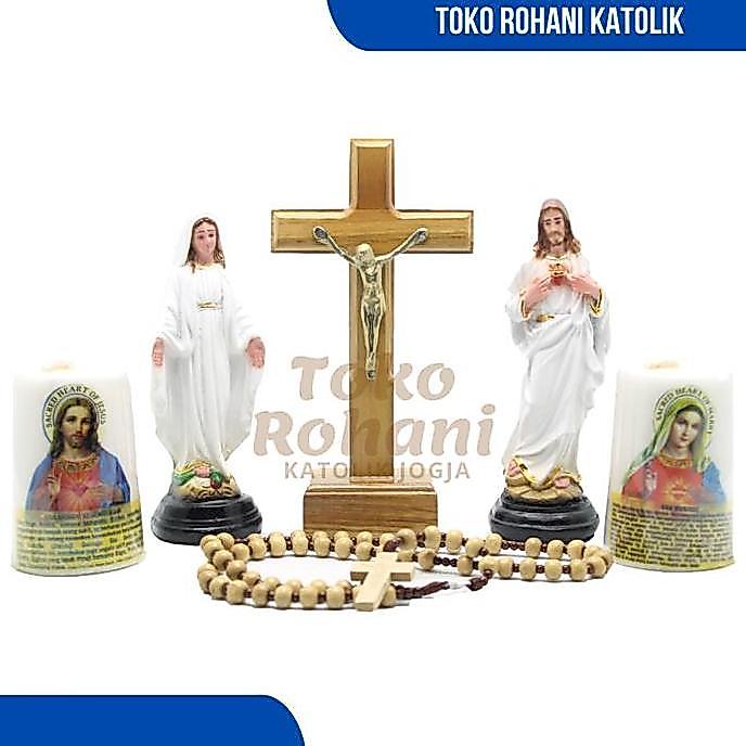 PAKET DOA KATOLIK (UKURAN MINI) / SALIB DUDUK / PATUNG YESUS MARIA