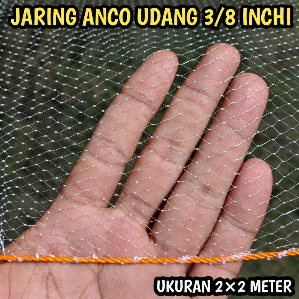 Jaring anco wader Ikan Kecil 2x2 M Jaring Anco Lunjar Wader Udang Teri Lubang 3/8 in