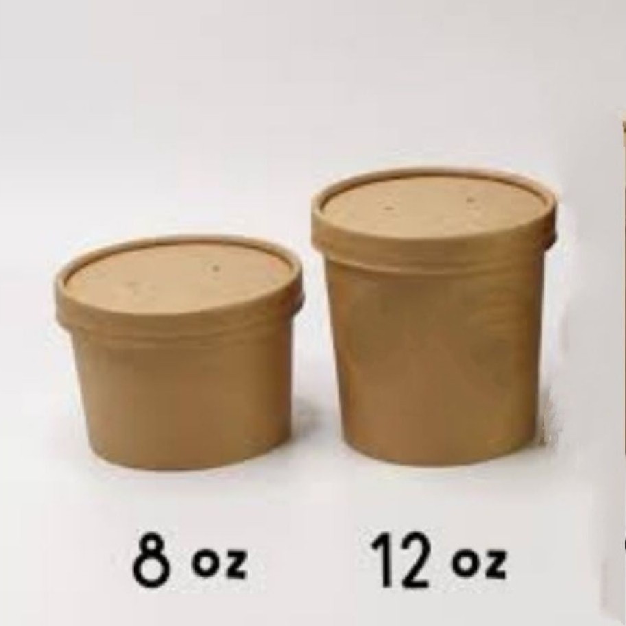 Brown Paper Cup Paper Soup + Tutup8 Oz & 12 Oz
