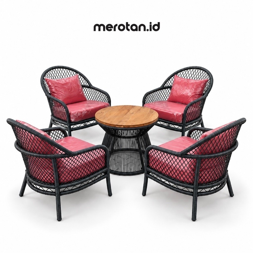 Set Kursi Tamu Outdoor Anyaman Rotan Sintetis / Set Kursi Santai Anyaman Rotan Sintetis / Kursi Tamu