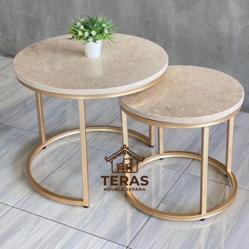 Coffe Table Marmer Meja Tamu Nesting bulat Coffe Table Besi Gold Minimalis Modern