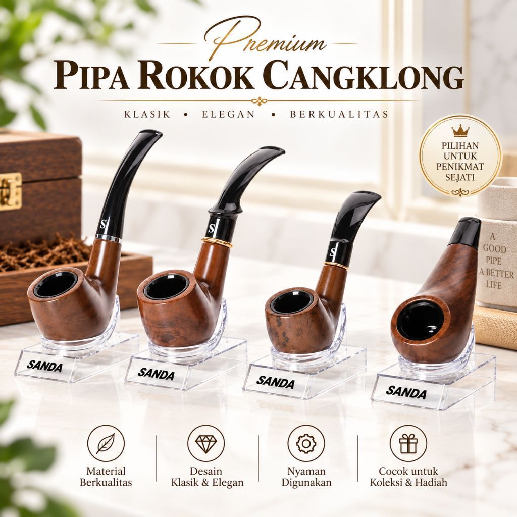 PREMIUM SANDA Pipa Rokok Tembakau Cangklong Tobacco Pipe Resin Ebony Wood - SD103
