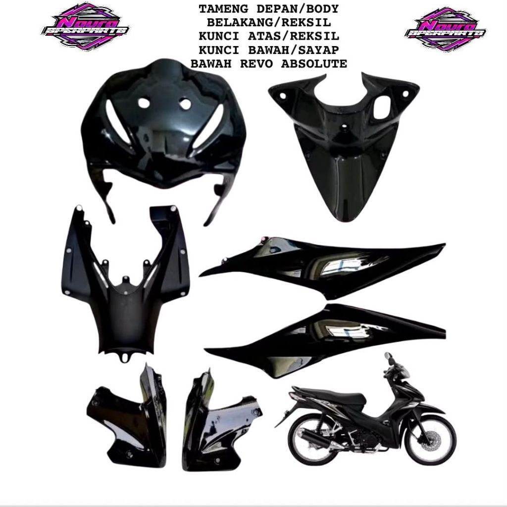 Cover Body Tameng Depan Tengah Samping Bawah Revo Absolute 110 Revo fit karbu Hitam