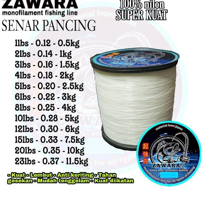 Senar pancing putih susu super kuat anti keriting ZAWARA Fishingline