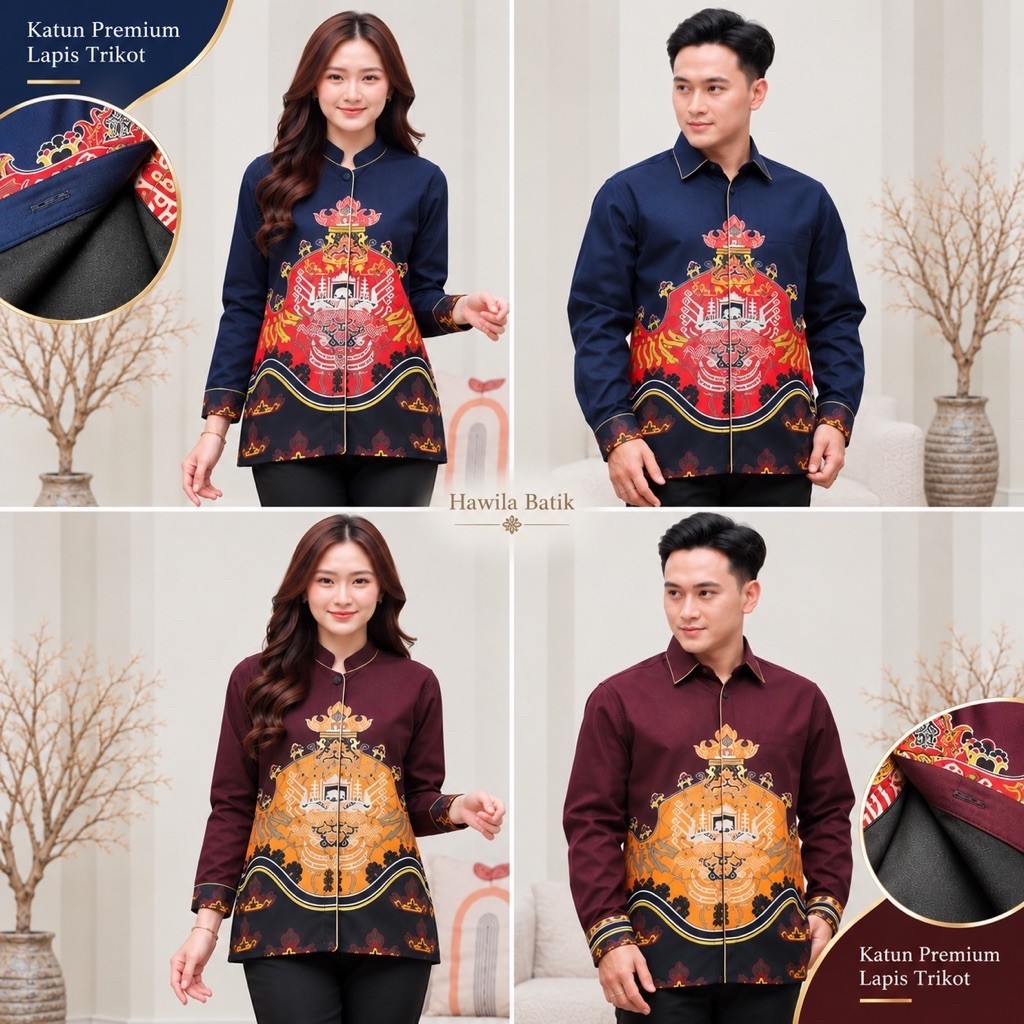 Batik Siger Lampung Pria dan Wanita Katun Premium Lapis Trikot