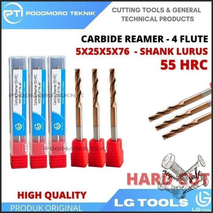 REAMER MESIN CARBIDE 5 MM / MACHINE REAMER SPIRAL 5 MM 5X25X5X76 - 4F 4 FLUTE HARD CUT MERK HARGA SP