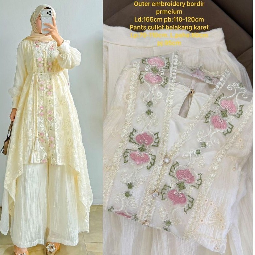 Zyva Set 3in1 LD 110 One Set Kebaya Modern Fairy Crepe Tencel Embroidery Inner Outher Setelan Celana