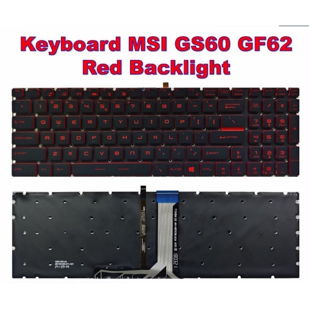 Keyboard MSI GF62 GF65 GF75 GL63 GL65 GL73 GL75 GP63 Red Backlight