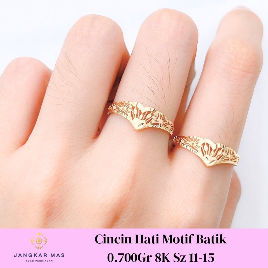 Cincin Emas Hati Motif Batik 8K 0.700GR
