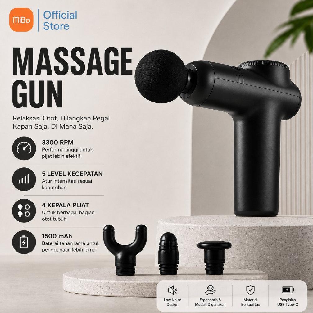 MIBO Fascia Gun 4in1 Massage Gun Elektrik Alat Pijat Otot Portable Deep Tissue Rechargeable