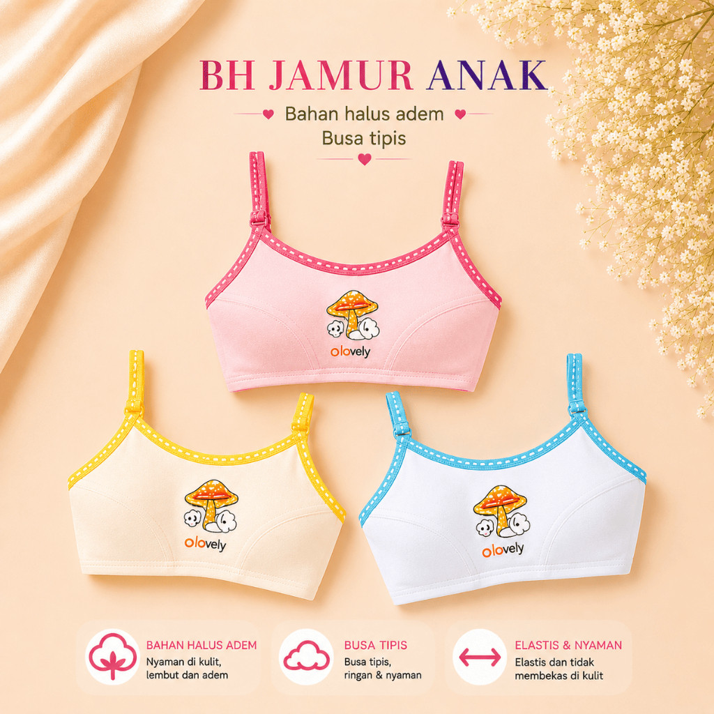 3 Pcs Bra Jamur Anak ABG / Remaja SD SMP SMA Bahan Halus Busa Tipis
