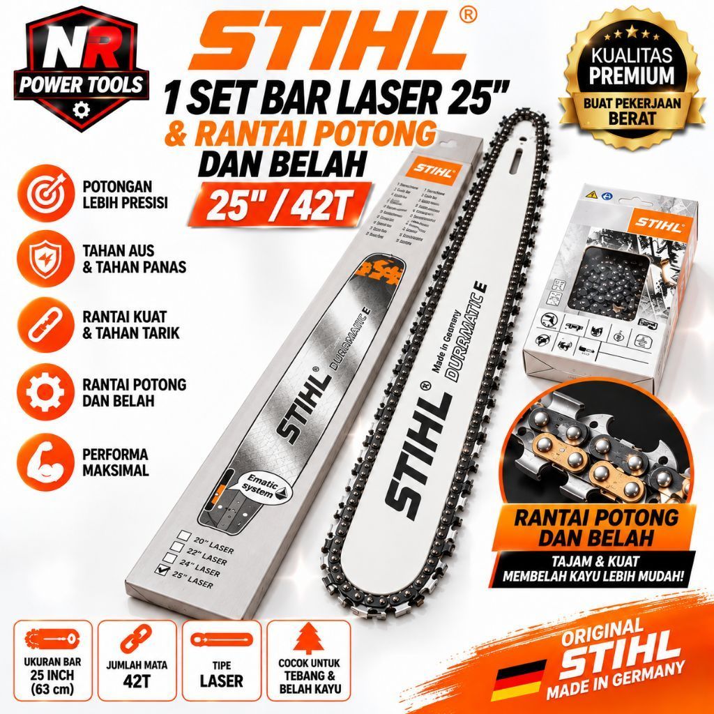 1set BAR BAJA 25inch + RANTAI 42T chainsaw MS381/MS382 original STIHL GERMANY