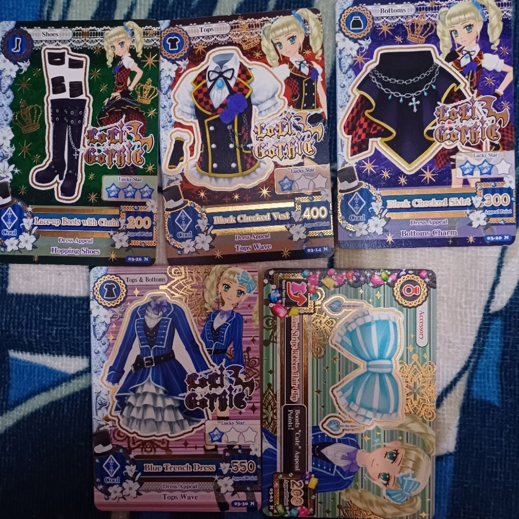 [BACA DESKRIPSI, WAJIB TAKE ALL) Kartu Aikatsu Loli Ghotic Cool Set Block Checked + Blue Trench Dres