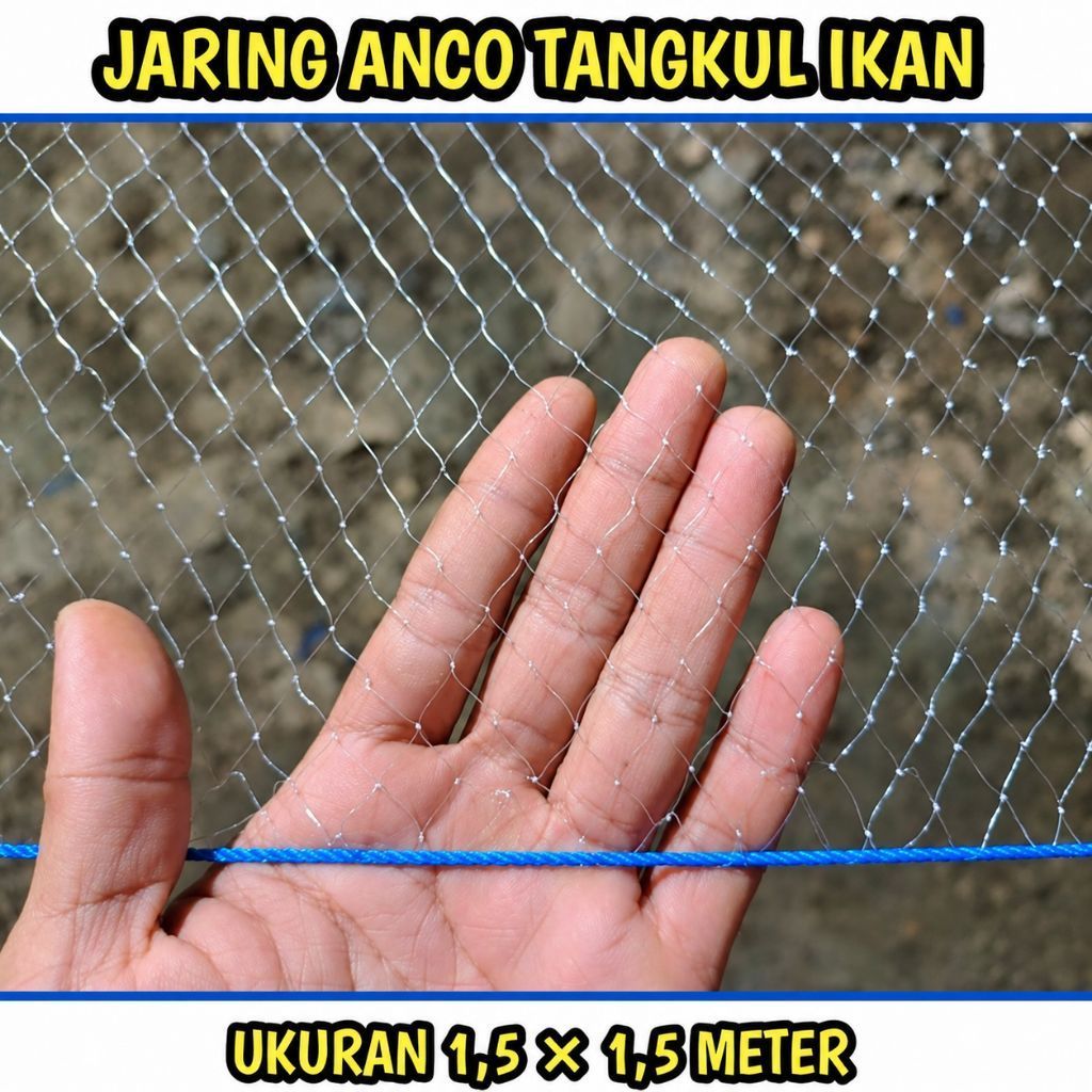 Jaring anco tangkul ikan ukuran 1,5 meter persegi lubang 1 inchi senar 0,25 jaring anco ikan sepat d