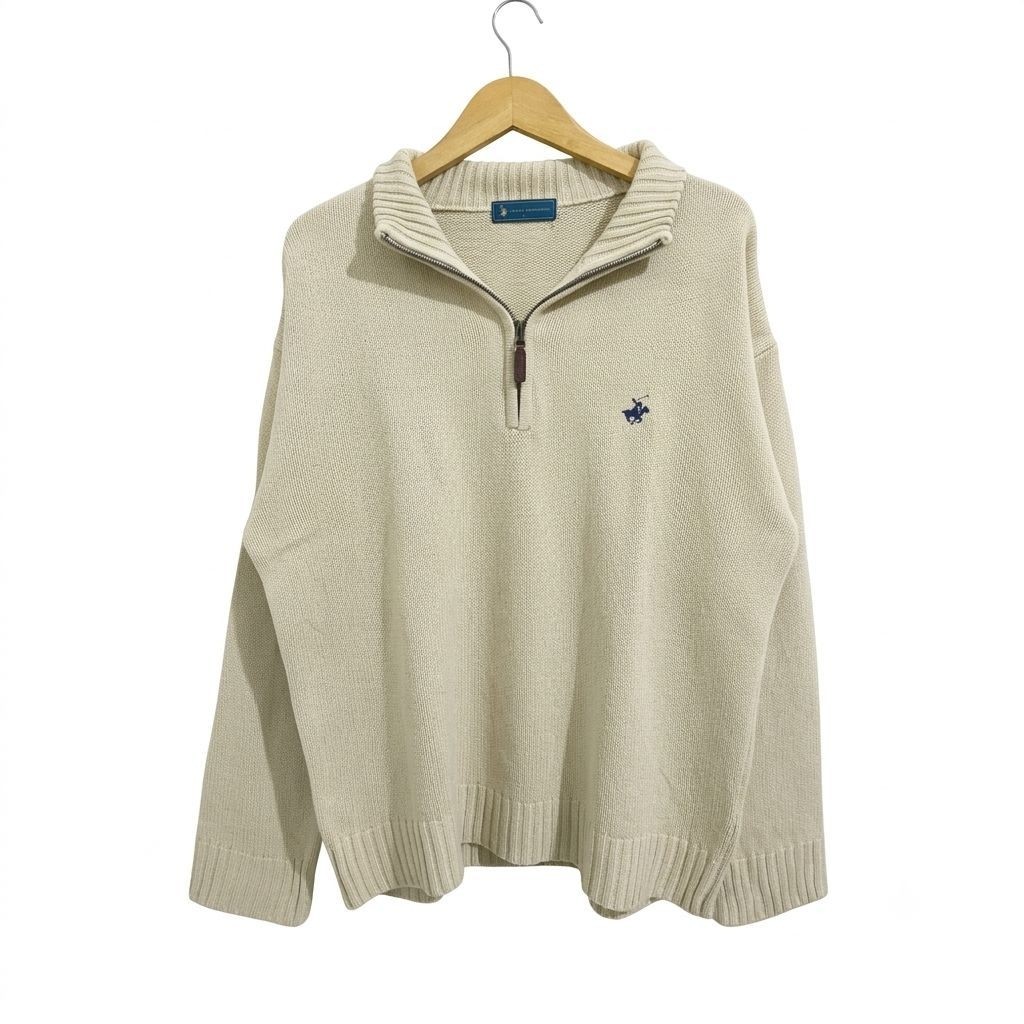 Sweater Jacket Halfzipper Quarterzip Knitwear Polo BHPC Beige Cream L-XL