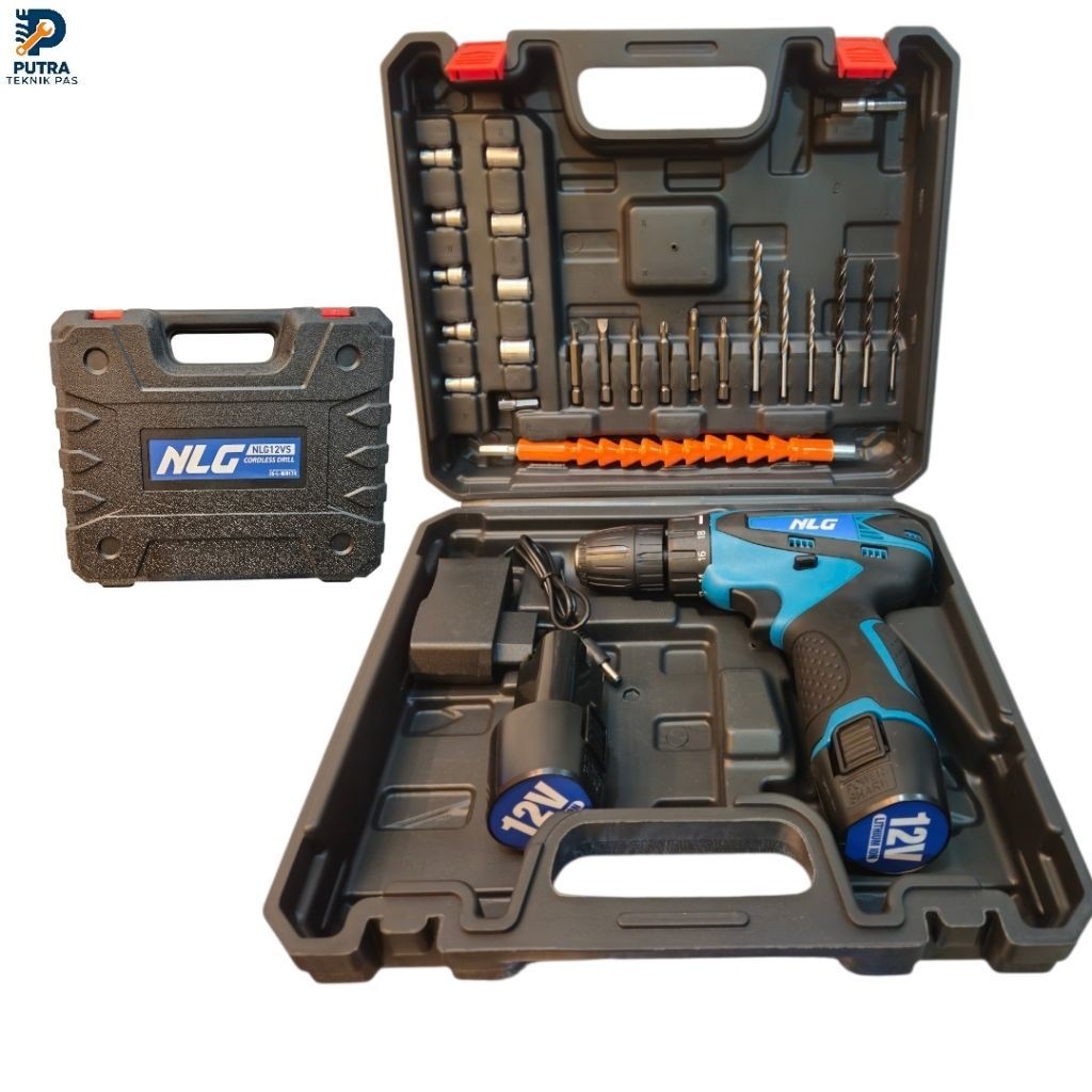 Mesin Bor Baterai Kayu Besi NLG 12VS Cordless Drill Driver 12V Set NLG12VS