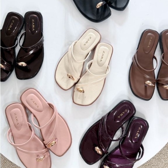 ZARA Sandal Wanita Flat Premium – Korean Style Elegan | Sandal Teplek Tali Fashion