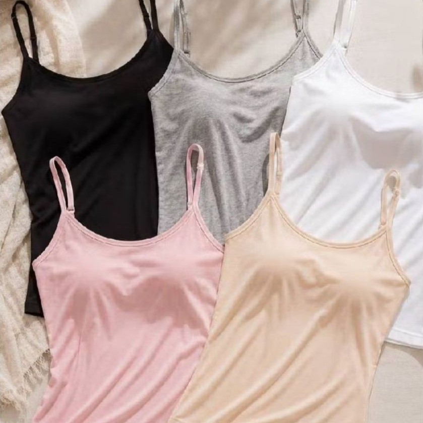 Tanktop Cup Busa Bra Kaos Dalaman Wanita Tali Kecil