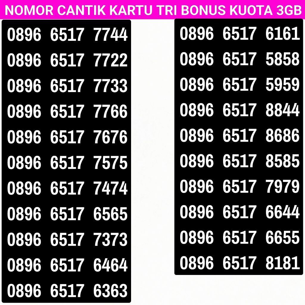 Kartu Sim Sim Card Nomor cantik Kartu Tri Bonus kuota 3GB