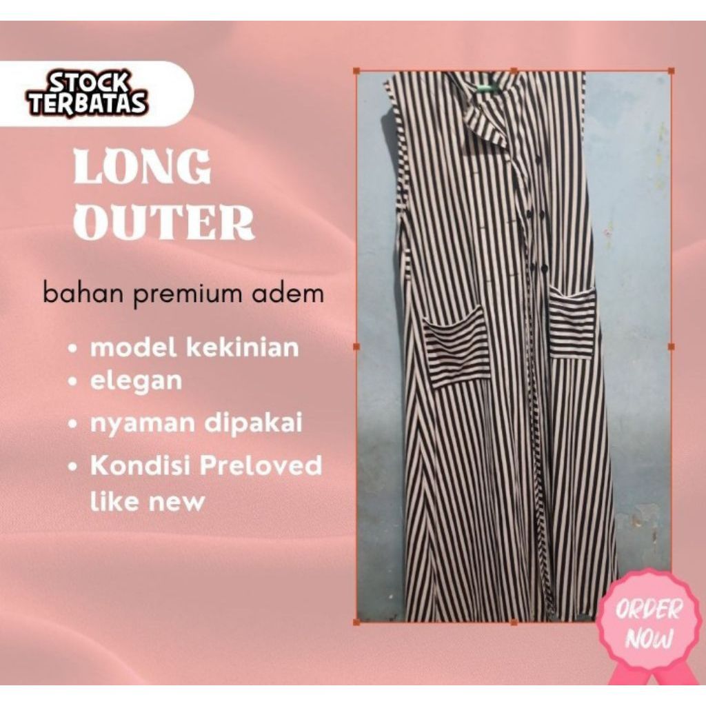 Outer Long Wanita Motif Salur Garis Hitam Putih Panjang Casual Gamis Tanpa Lengan Kekinian Elegan.