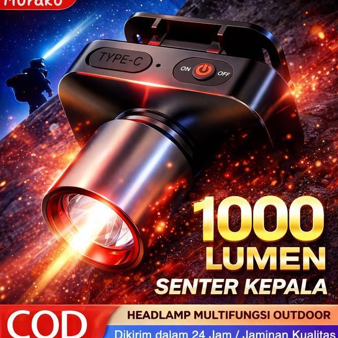 PREMIUM [Garansi 10 tahun] Senter Kepala Cahaya Maksimal Plus RechargePro dengan USB Fokus & Penyeba