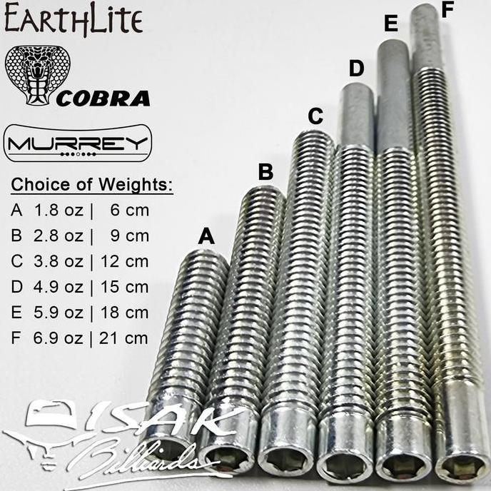 Rico- Earthlite Cobra Murrey Weht Bolt - Baut Pemberat Cue Stick Billiard