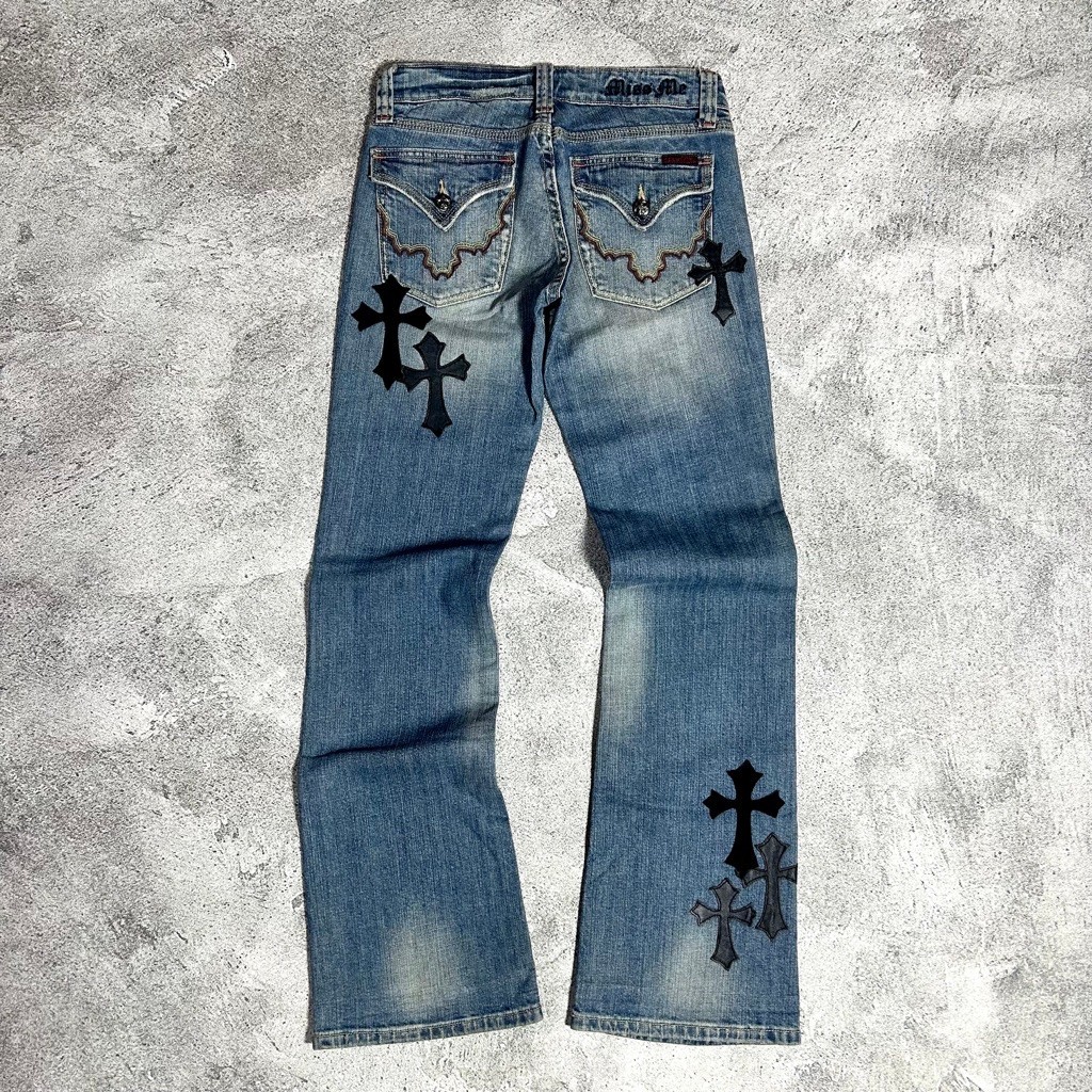 Celana Y2K Flared Denim MISS ME Patch CH