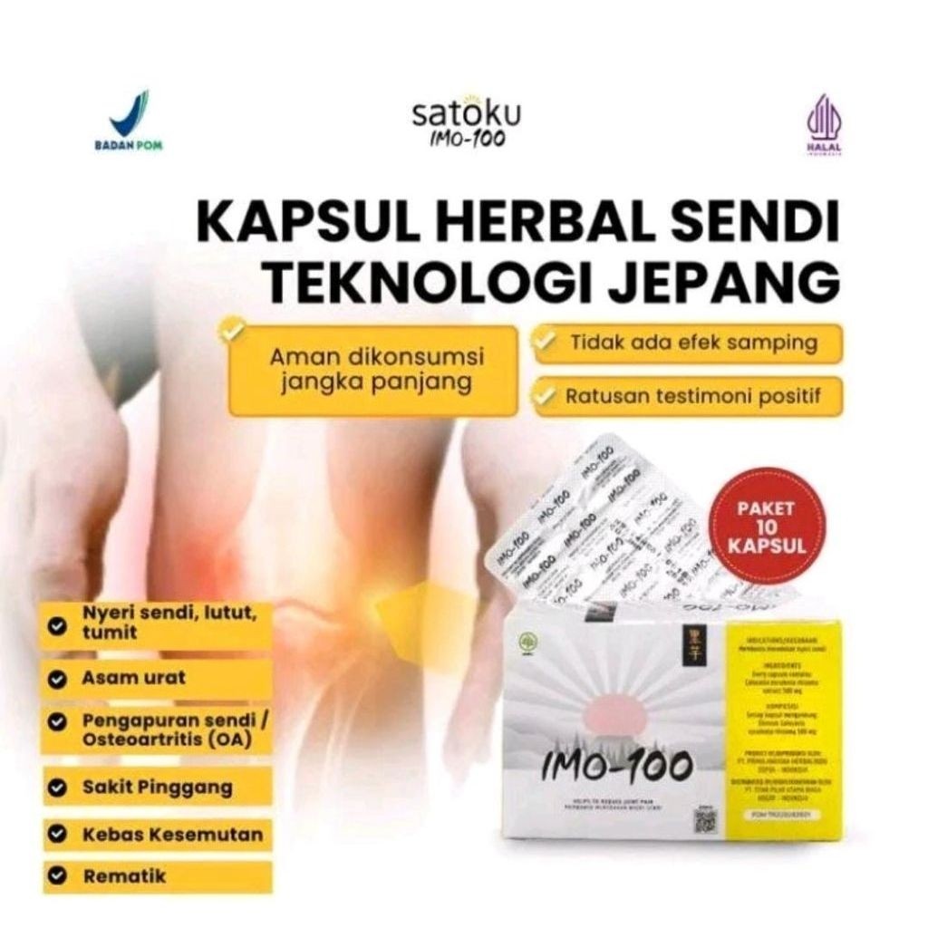 satoku IMO-100 obat syaraf kejepit rematik nyeri sendi persendian 30 kapsul IMO 100 asli original