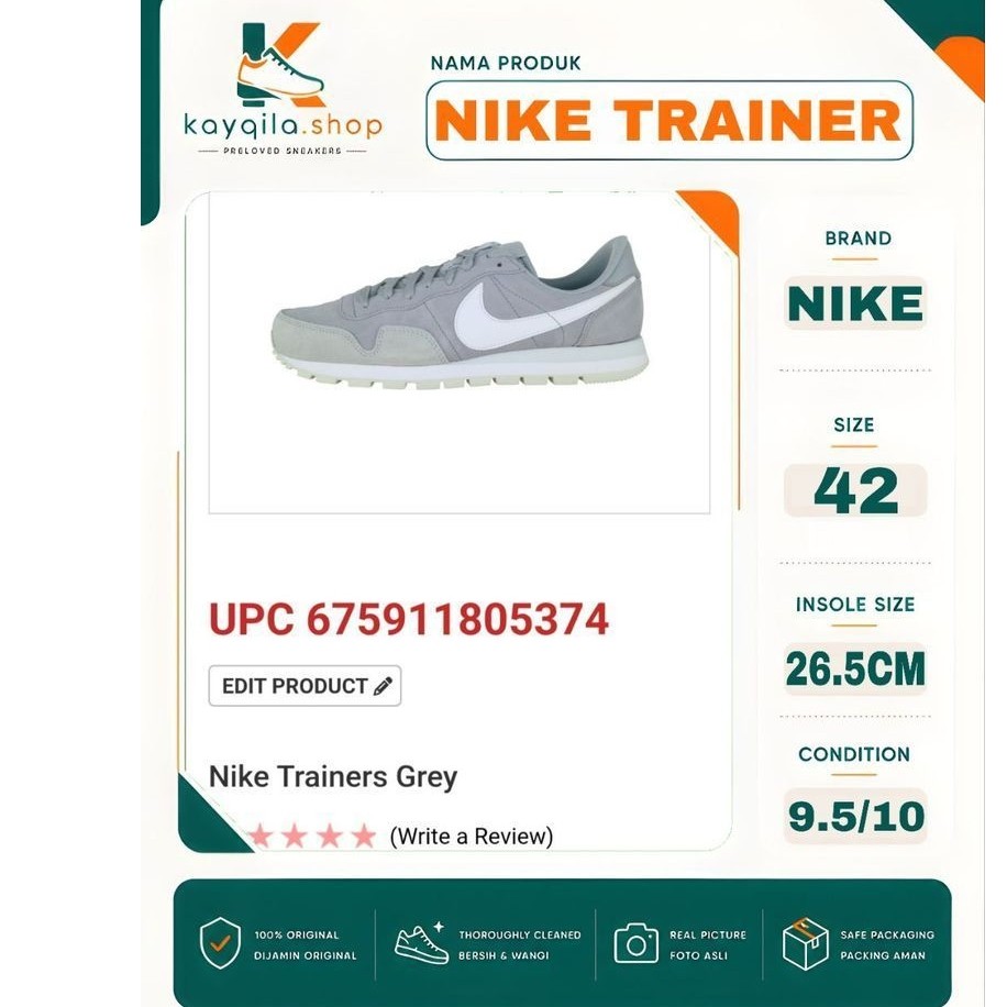 Sepatu Preloved Second Original Nike Trainer Size 42