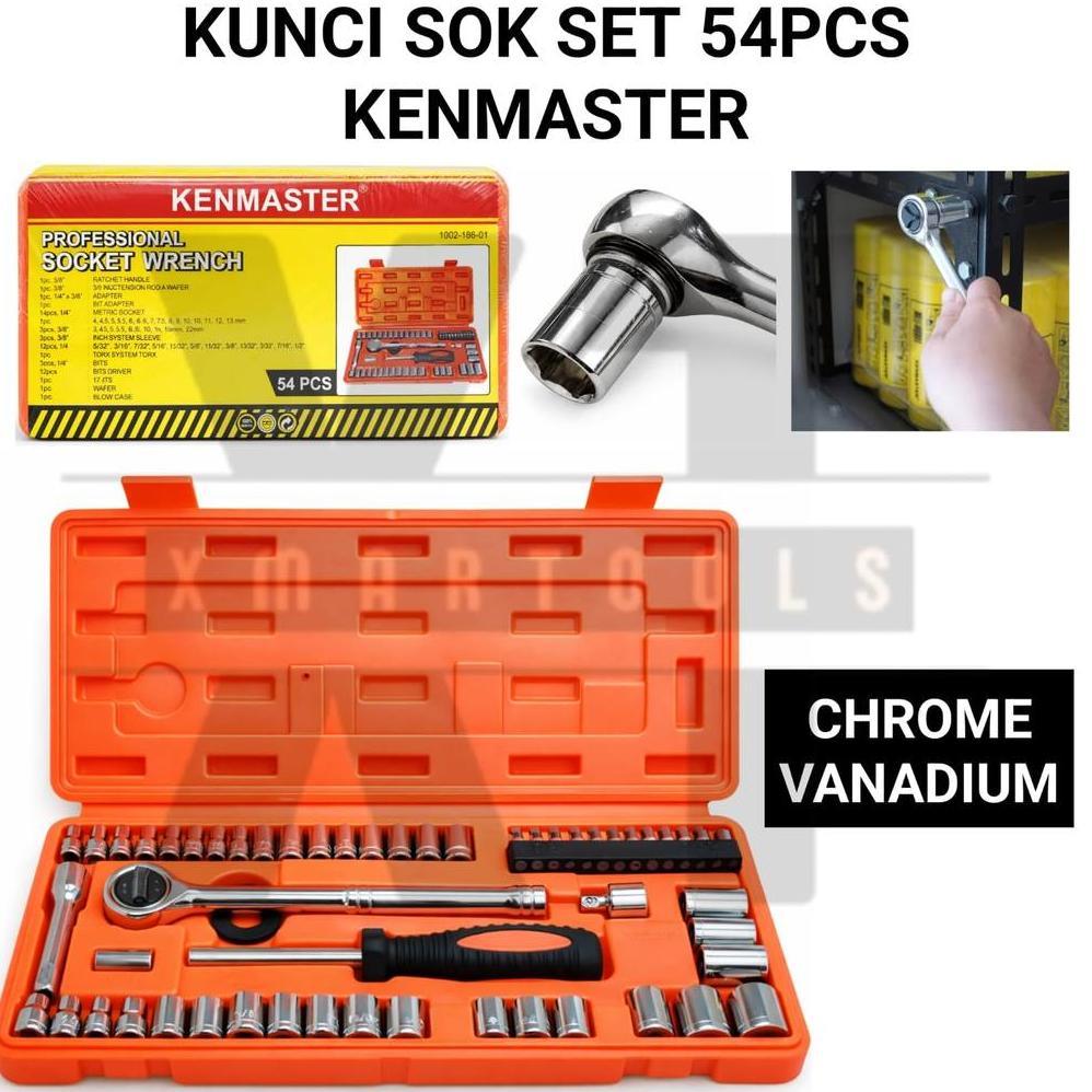 KUNCI SOK SET 54PCS  ORIGINAL / KUNCI SHOCK LENGKAP + RATCHET / SOCKET CHROME VANADIUM