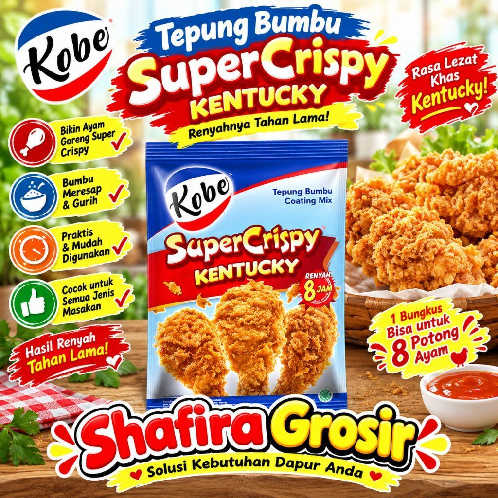 KOBE Tepung Ayam Goreng Crispy 200gr - Tepung Ayam Goreng Super Crispy, Tepung Ayam Goreng Ala Resto