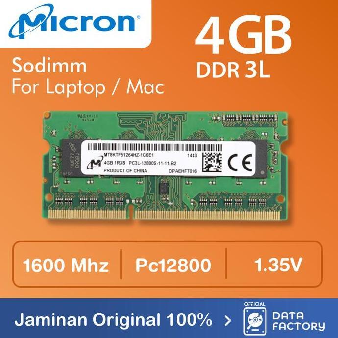 RAM LAPTOP MICRON DDR3L 4GB SODIMM 1600MHZ / PC12800 DDR3 1RX8 MEMORY