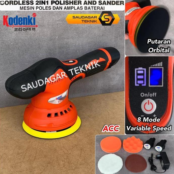 Mesin Poles Dual Action Baterai Kodenki Amplas Sander Orbital Cordless Polisher & Sander