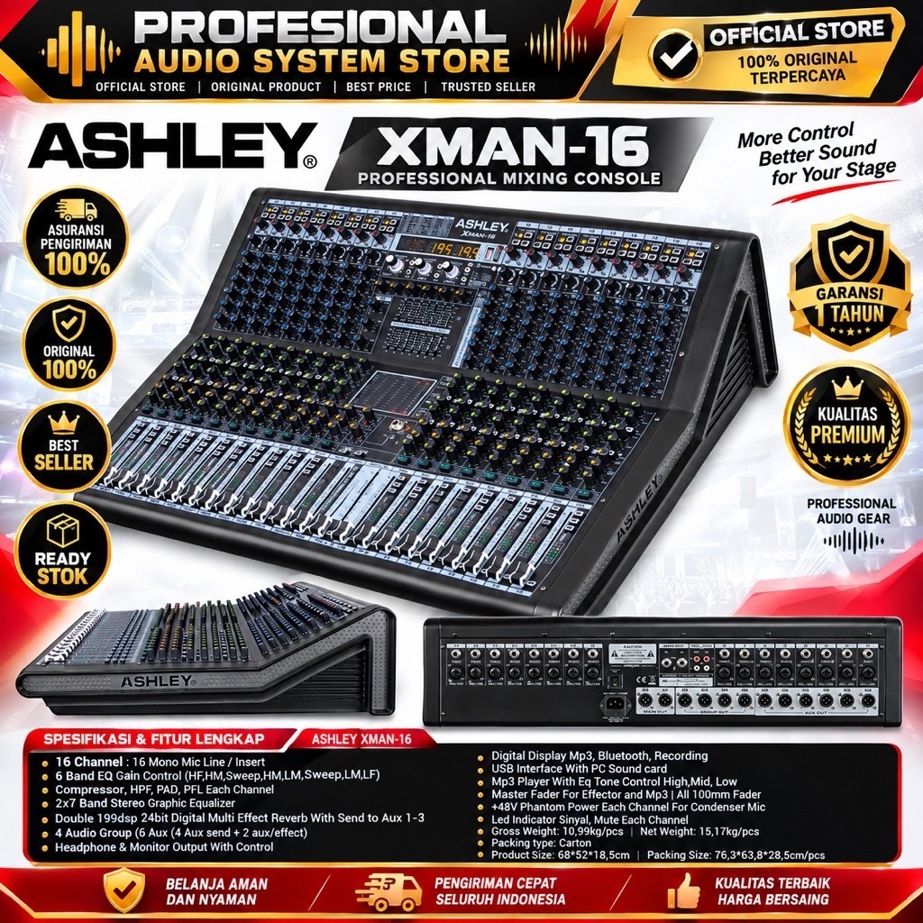 MIXER ASHLEY 16 CHANNEL DOUBLE EFEK ASHLEY XMAN16 XMAN 16 XMAN-16 ORIGINAL BERGARANSI RESMI ASHLEY