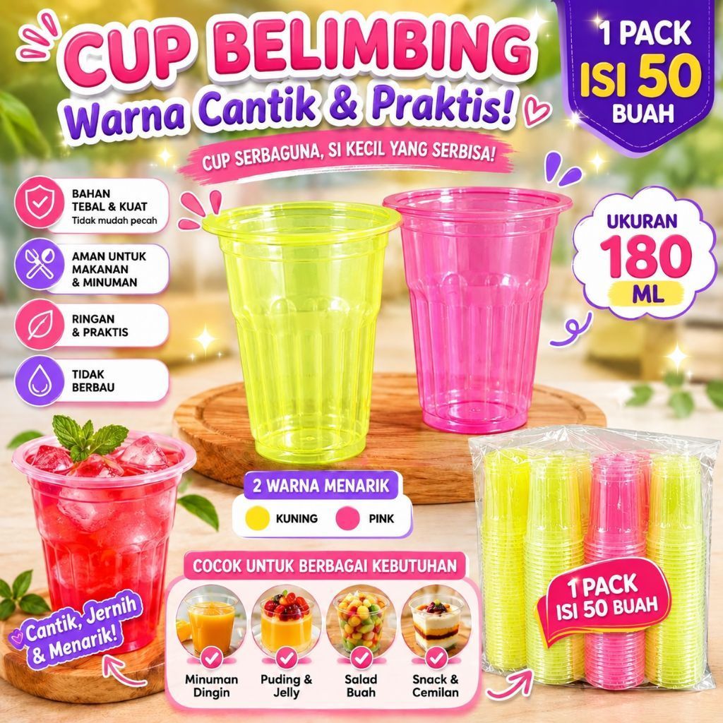 [JJP] gelas plastik belimbing warna warning / gelas plastik / cup plastik kecil