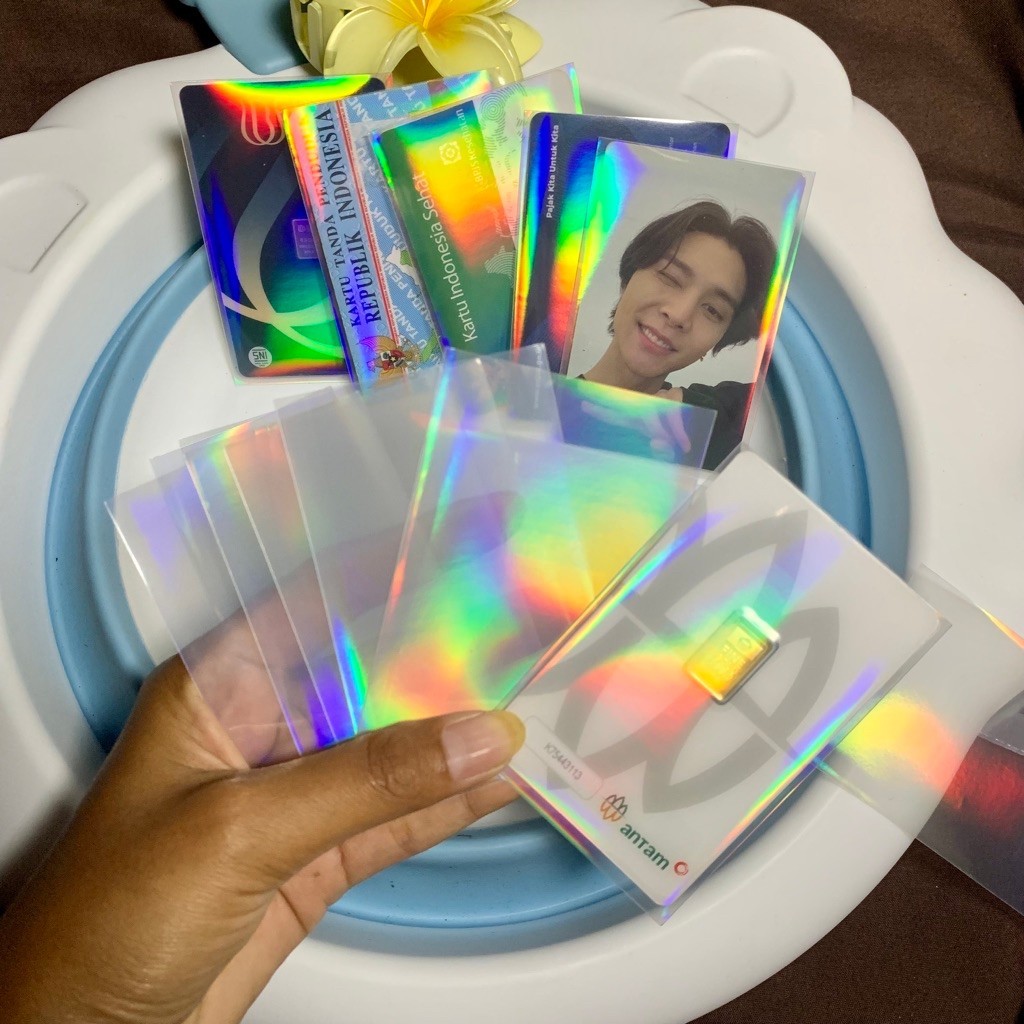 (isi 15) plastik pelindung hologram tebal untuk antam ubs ktp kta sim npwp membercard dan kartu lain