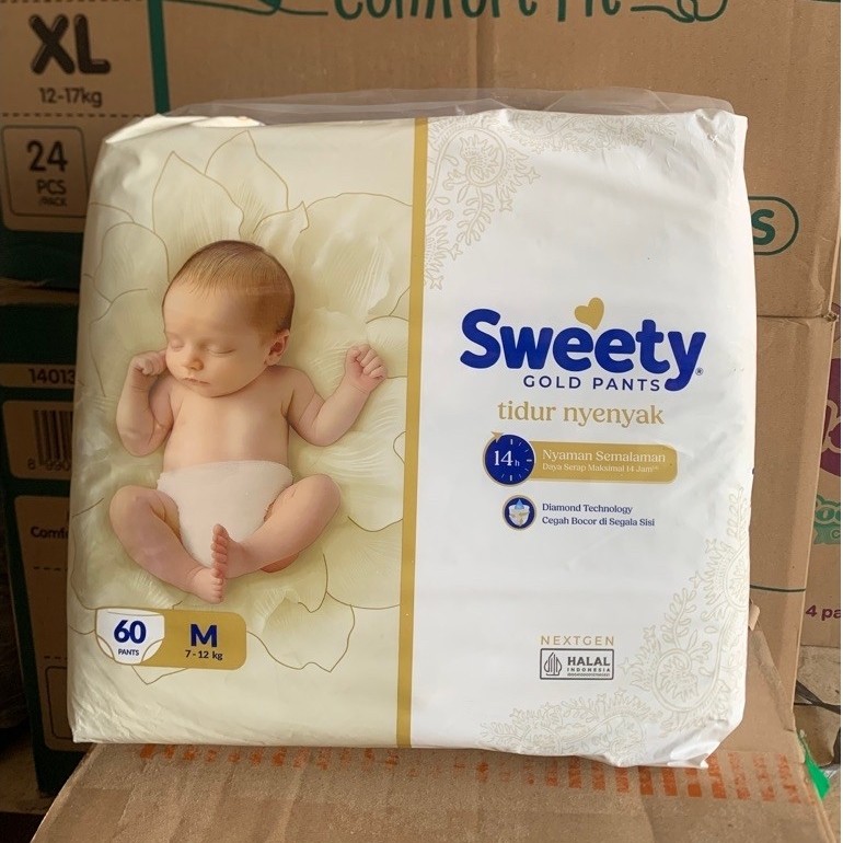 Popok Celana Bayi Sweety Gold Pants ukuran M 60 Popok untuk 7-12 kg