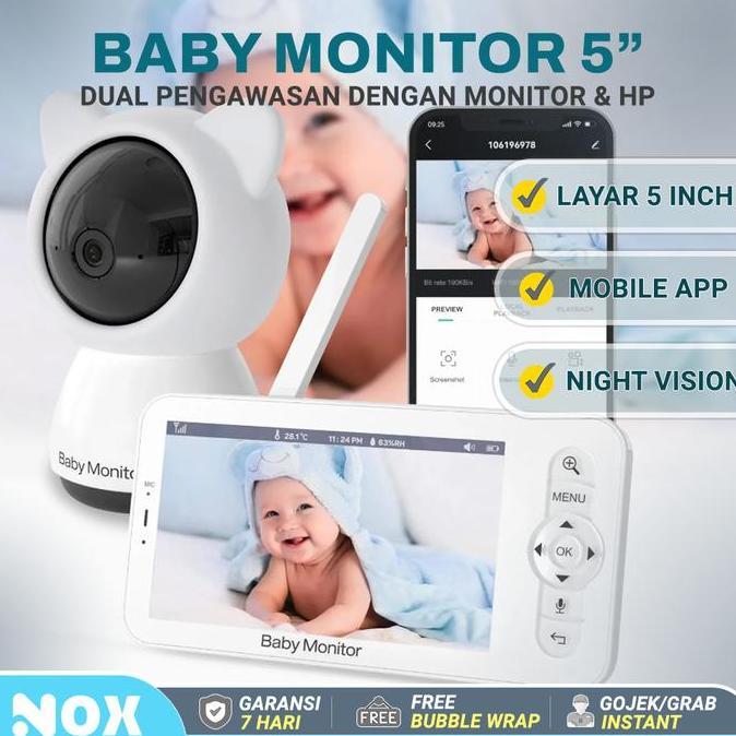 Baby monitor layar LCD 5" app control cctv monitor bayi night vision