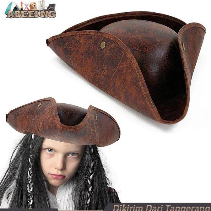 ] Topi Jack Sparrow Kulit Pirate Hat Untuk Halloween Cosplay