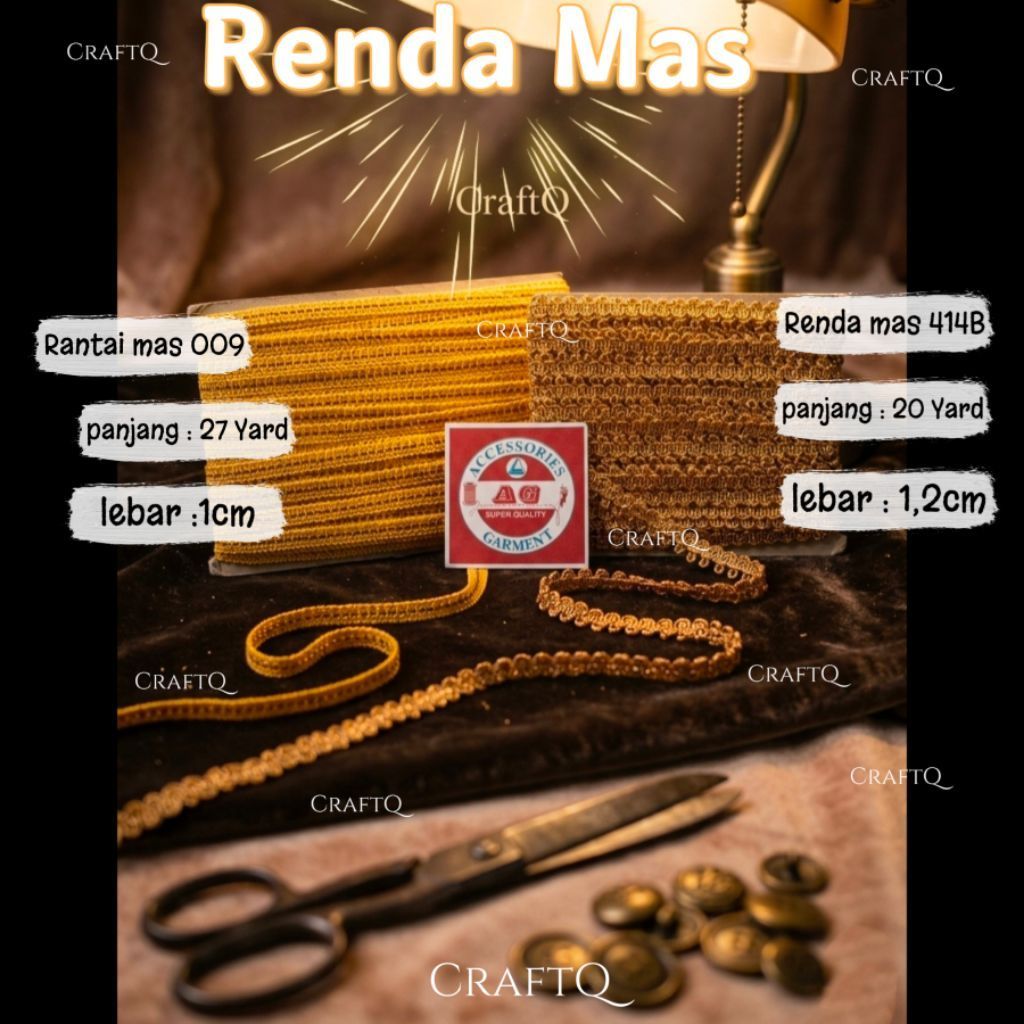 [1Rol] Renda Mas 414B 1,2cm 20Yard & Renda Rantai mas 009 1cm 27Yard per Rol