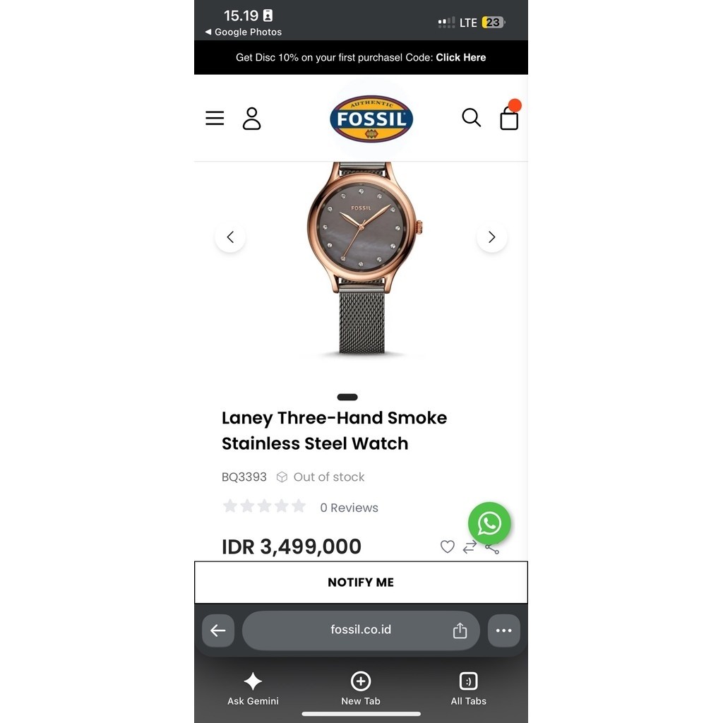 Jam Fossill BQ3393 Pasir Gun Metal