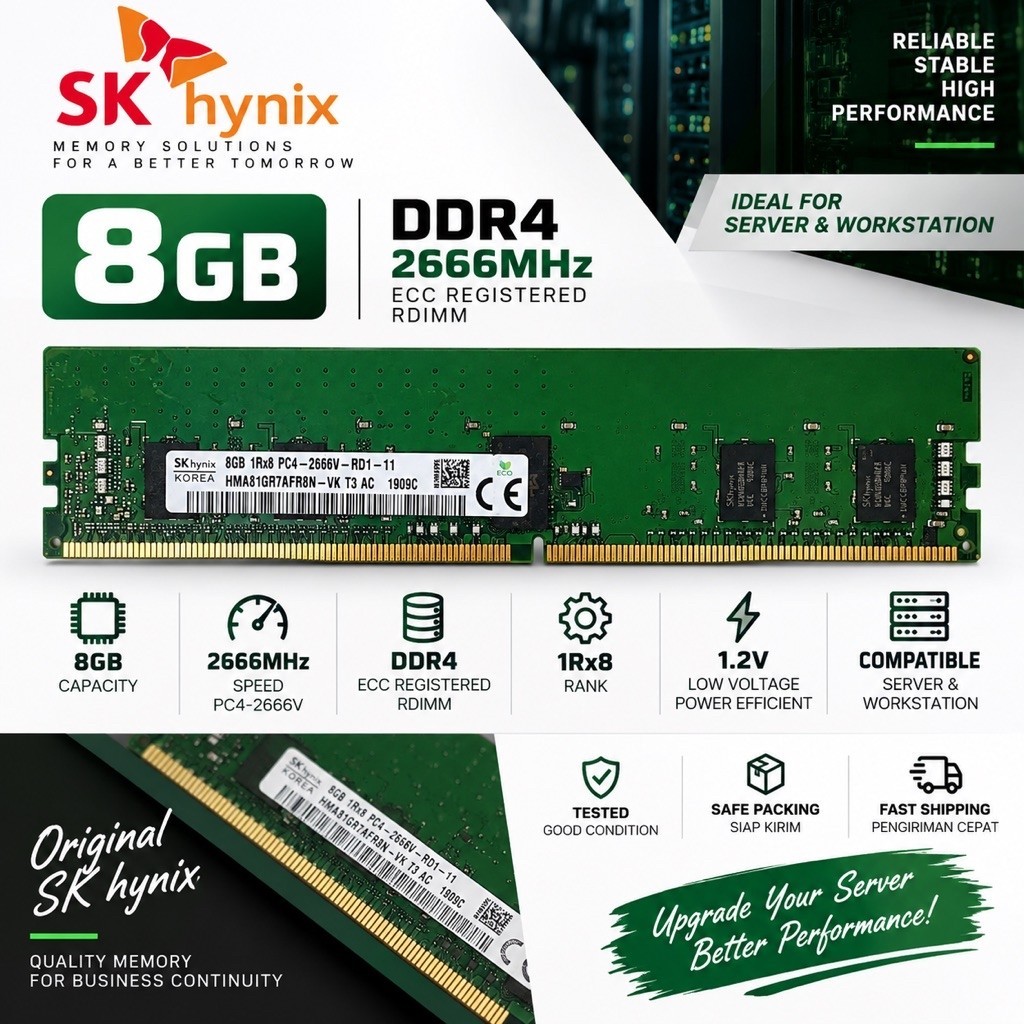 SKhynix RAM Enterprise Server 8GB DDR4 1Rx8-2666MHz ECC RDIMM