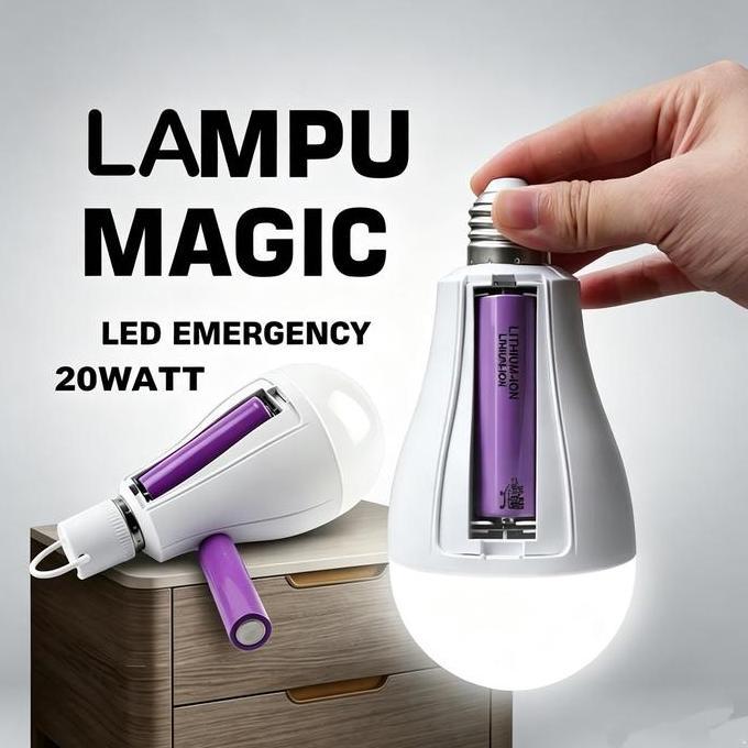 PREMIUM Emergency Led 20W 2 Baterai /Lampu Magic /Bohlam Emergency/Lampu Padam/Terang/Bonus Fitting